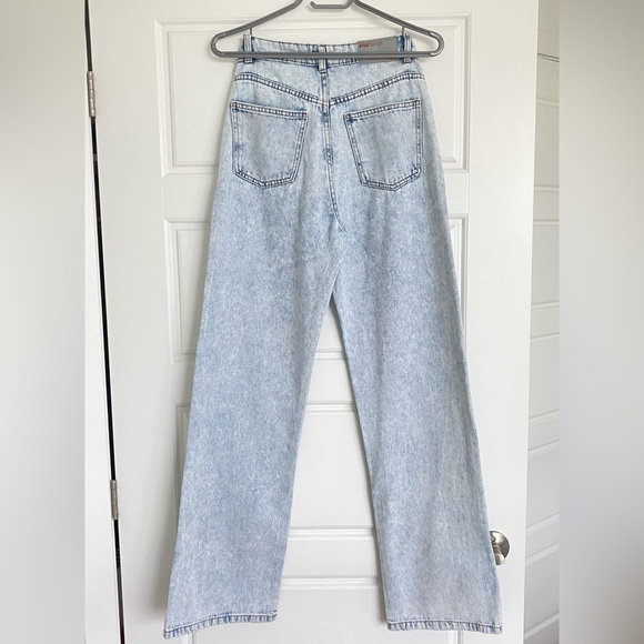 Side Slit Slash Pocket Straight Jeans, Non-stretch  Wide Leg Denim Pants - Picture 1 of 5